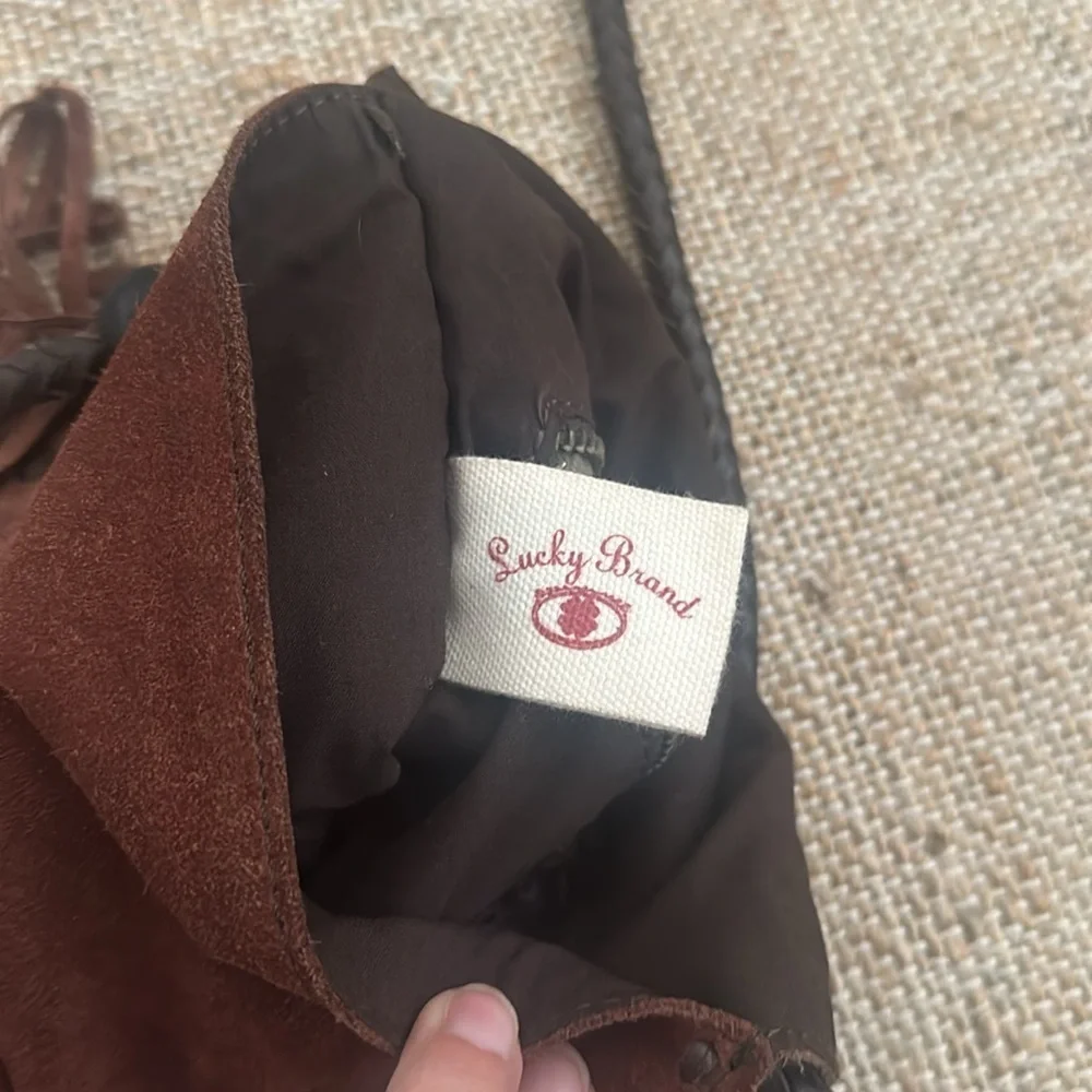 Lucky Brand Foxy Lady Fringe Brown Suede Crossbody Purse Bag - Picture 7 of 11